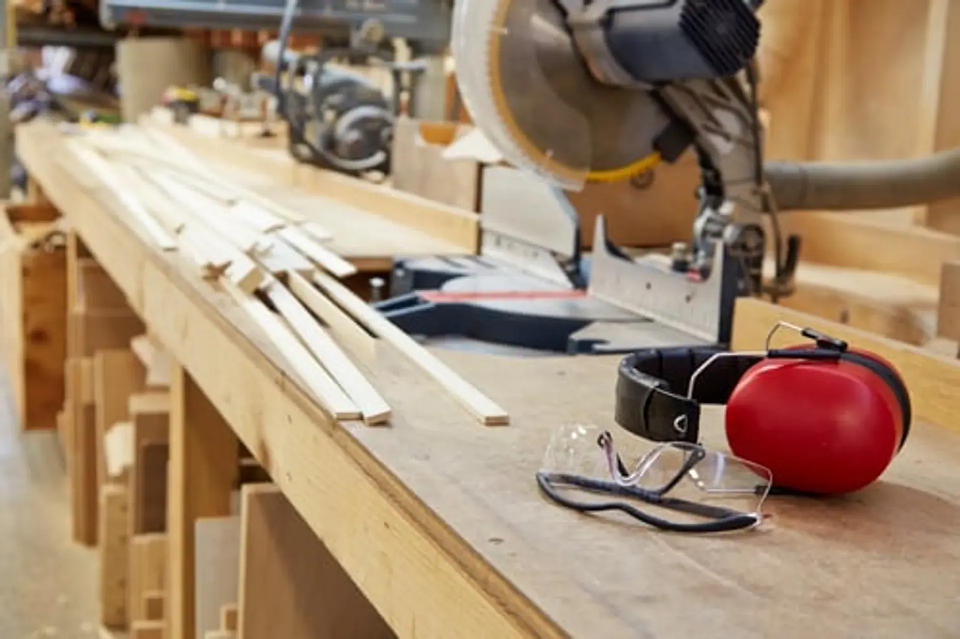 Carpentry workbench with tools used on exterior trim projects